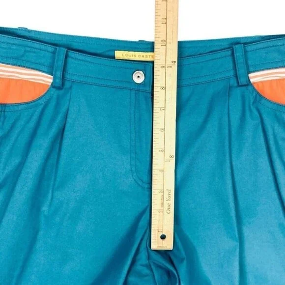 Louis Castel Cropped Golf Pants Womens 12 Teal Blue Striped Trim Outdoor Capri - Picture 6 of 14